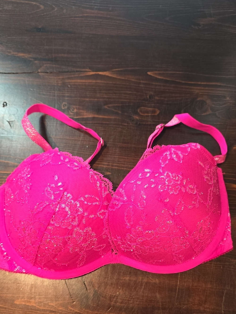 Victoria's Secret Dream Angels Hot Pink Glitter Lace Demi Bra 32DD